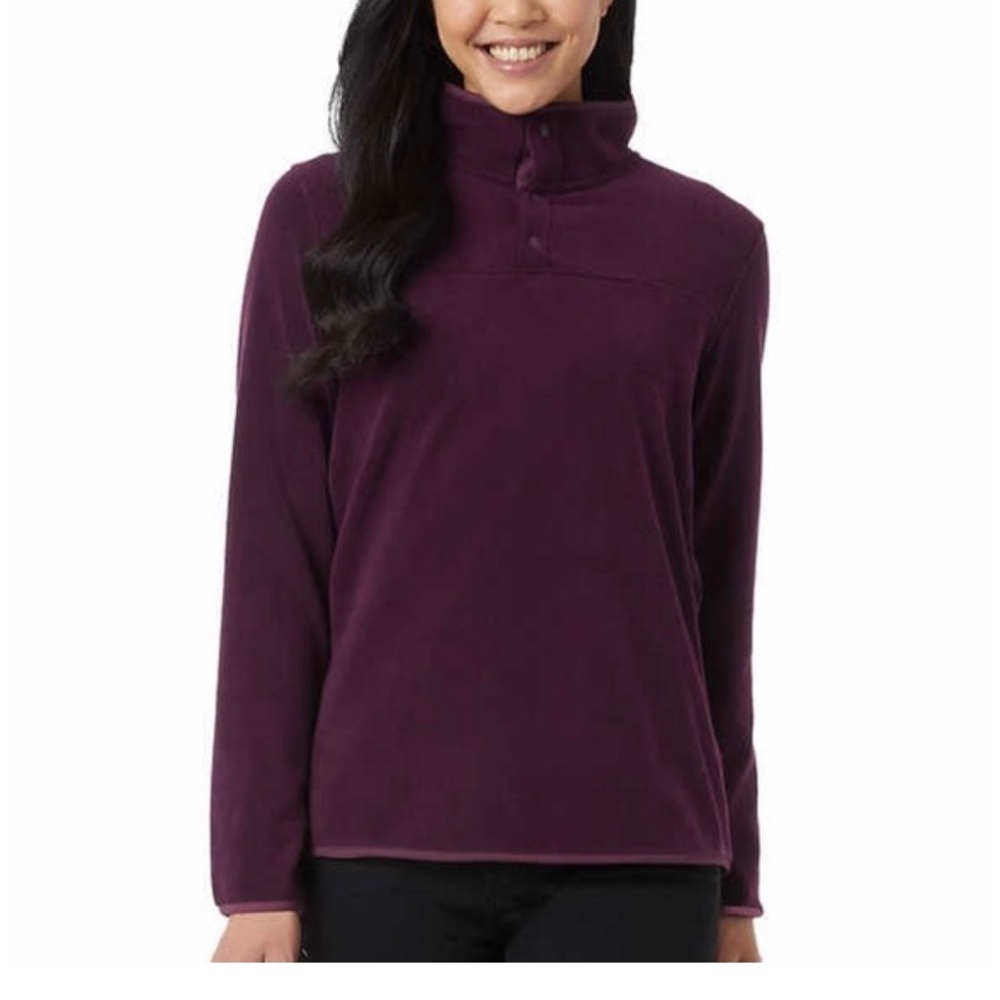 32 Degrees Heat Purple Fleece Mock Neck Snap Button Pullover Sweater Jacket Sm